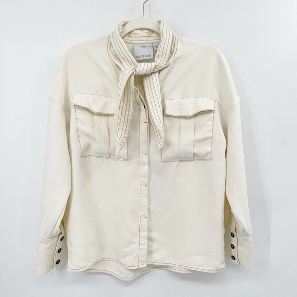 C/Meo‎ Collective Explanatory Shirt Ivory Size S Neck Tie Button Up Long Sleeve - Picture 1 of 10
